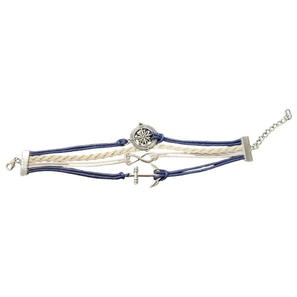 Compass Infinity Anchor Faux Leather Multi-layered Bracelet - Picture 2 of 3